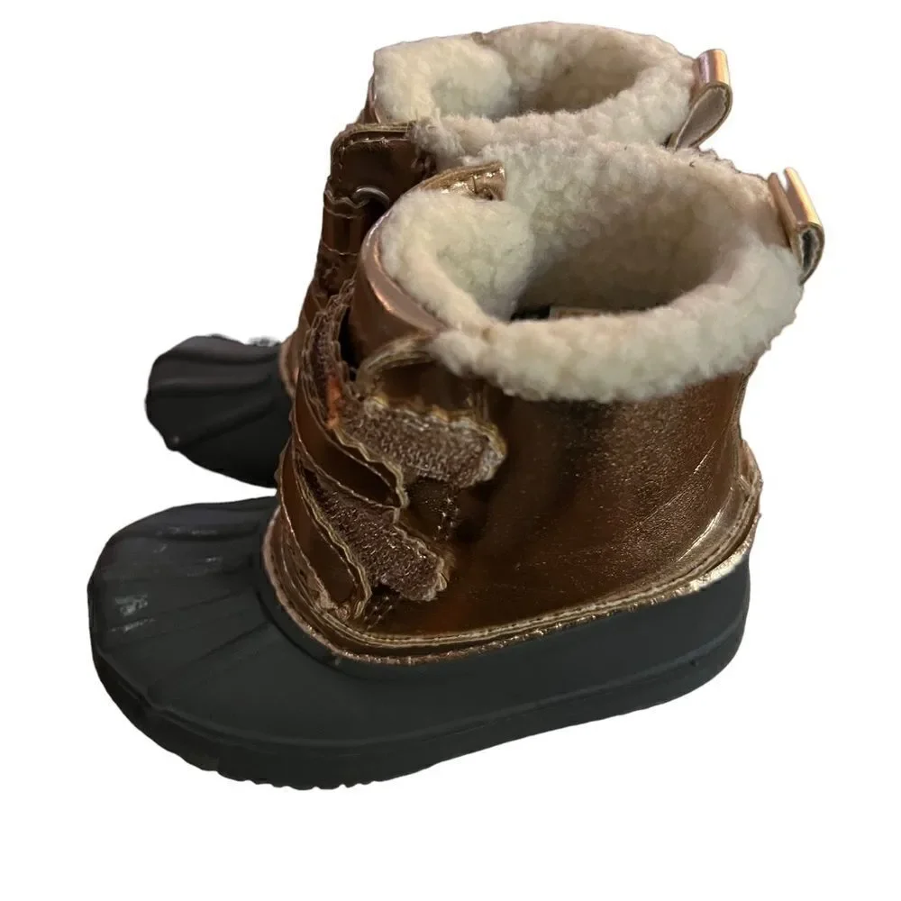 Gymboree youth snow boots in‎ grey rubber and rose gold little girls size 6